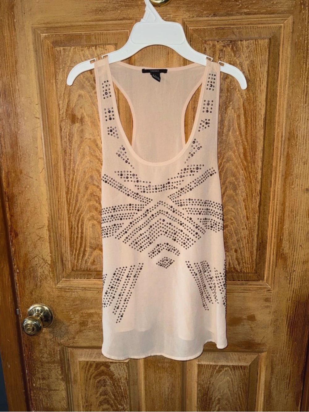 Studded Cream Tank Top - Women's Casual Scoop Neck